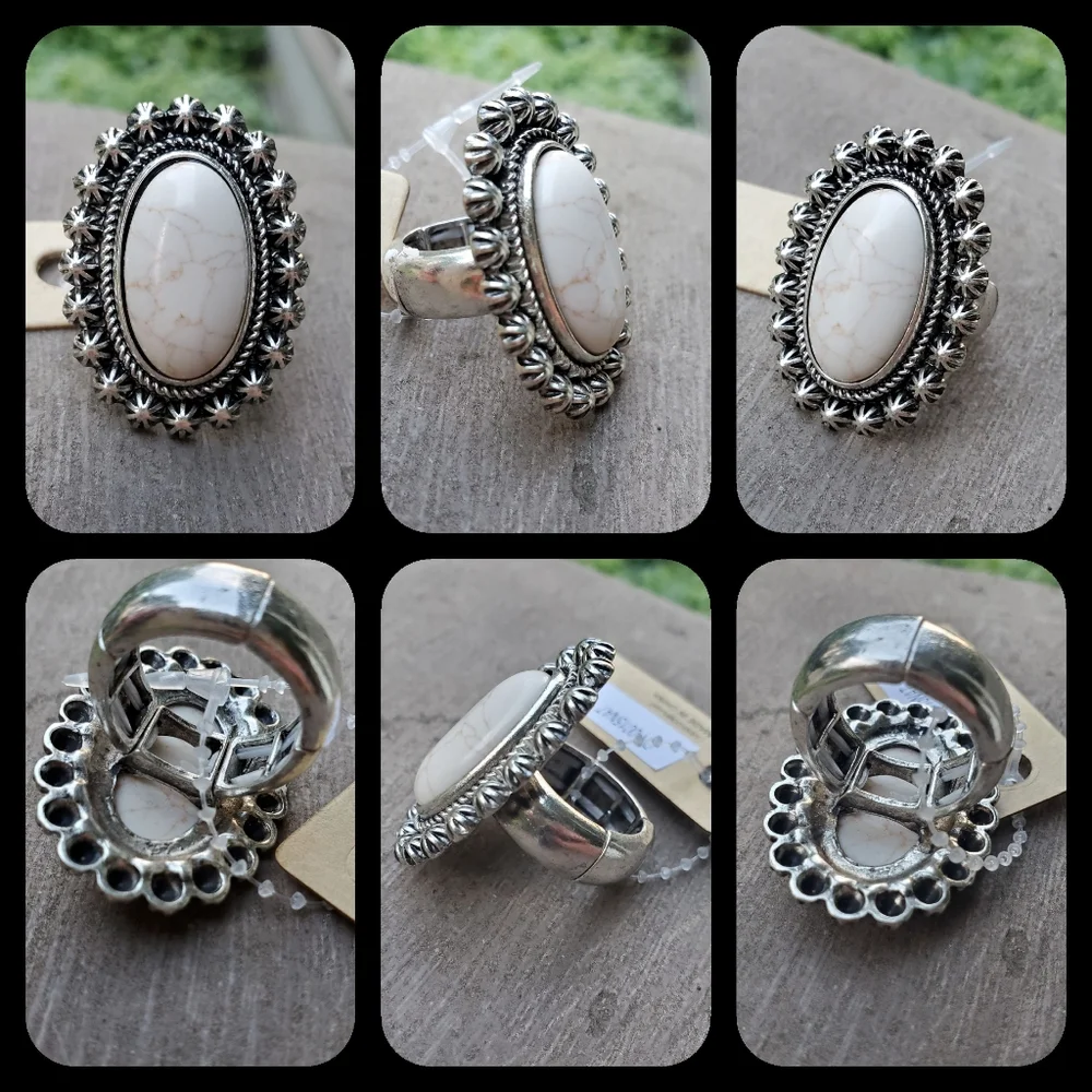 Free Spirit Boho Native South Western People Oval Sunburst bead Stretch Ring Nwt